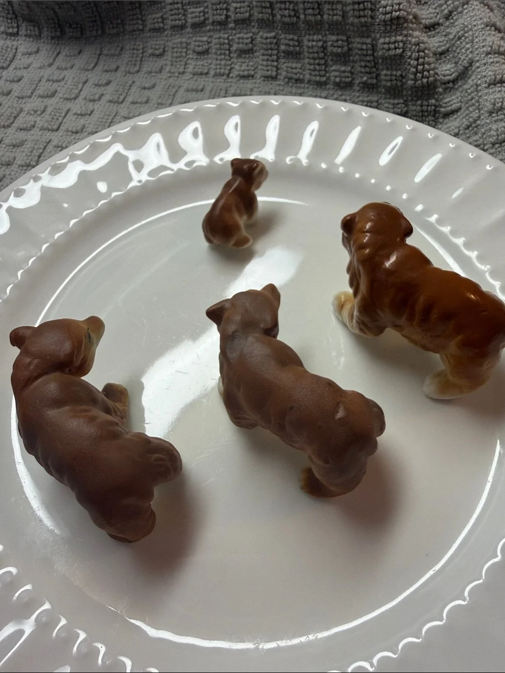 Vintage Brown bone china brown bear miniature Pet Figurine Set -